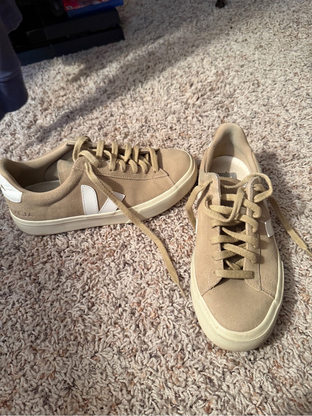Vans Women's Suede Sneakers in Tan with White V